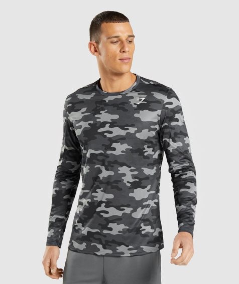 Men's Gymshark Arrival Long Sleeve T-Shirts Camo | NZ 7LSGZK